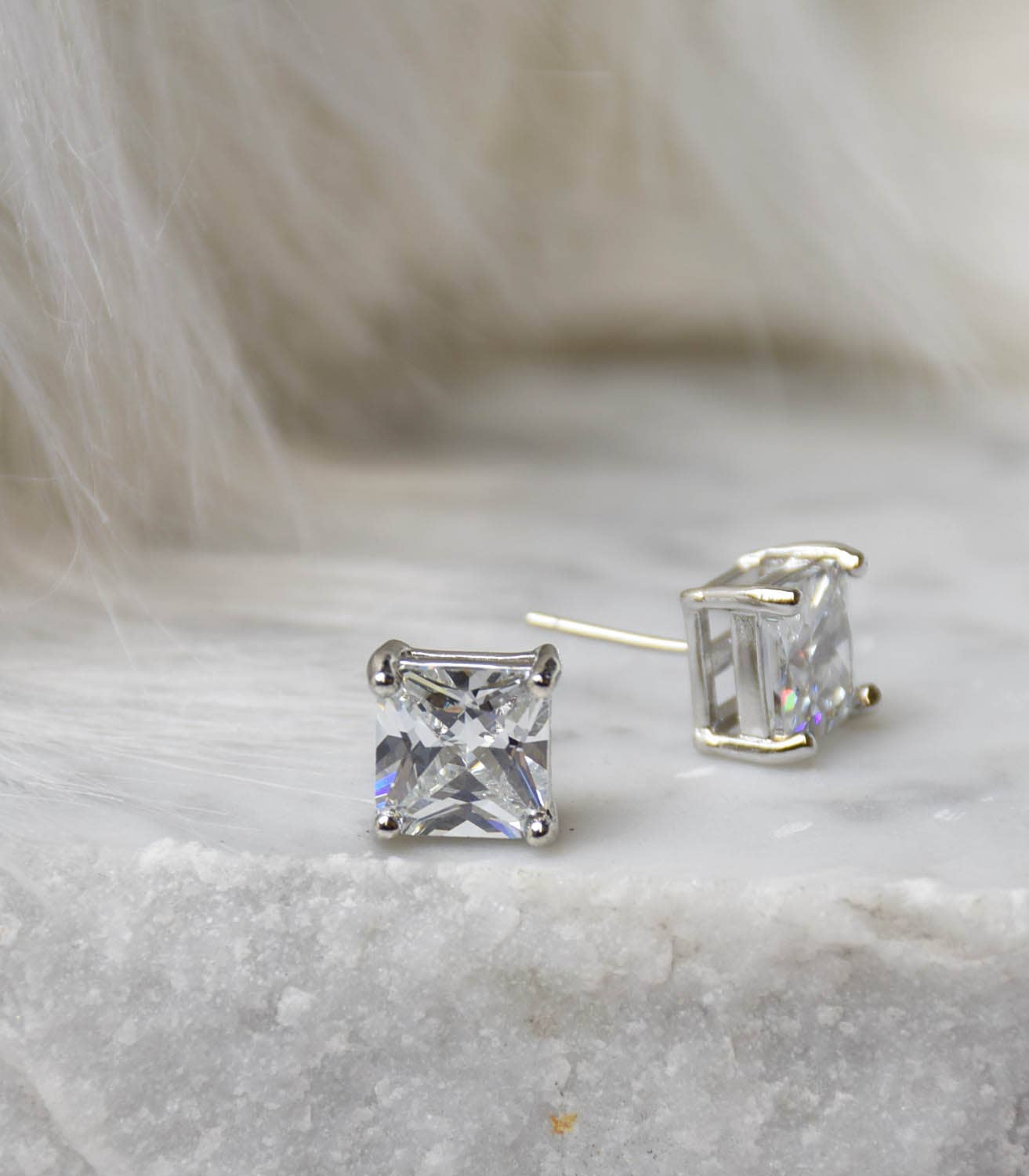 Diamond Square Cubic Zirconia Earrings