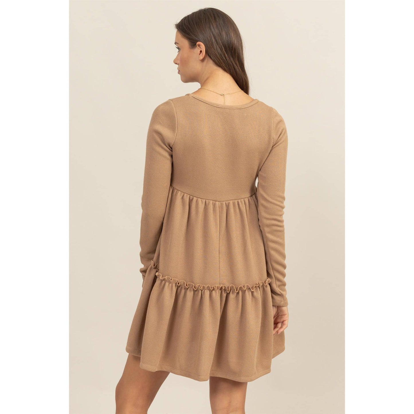 RIB BABYDOLL TIERED MINI DRESS