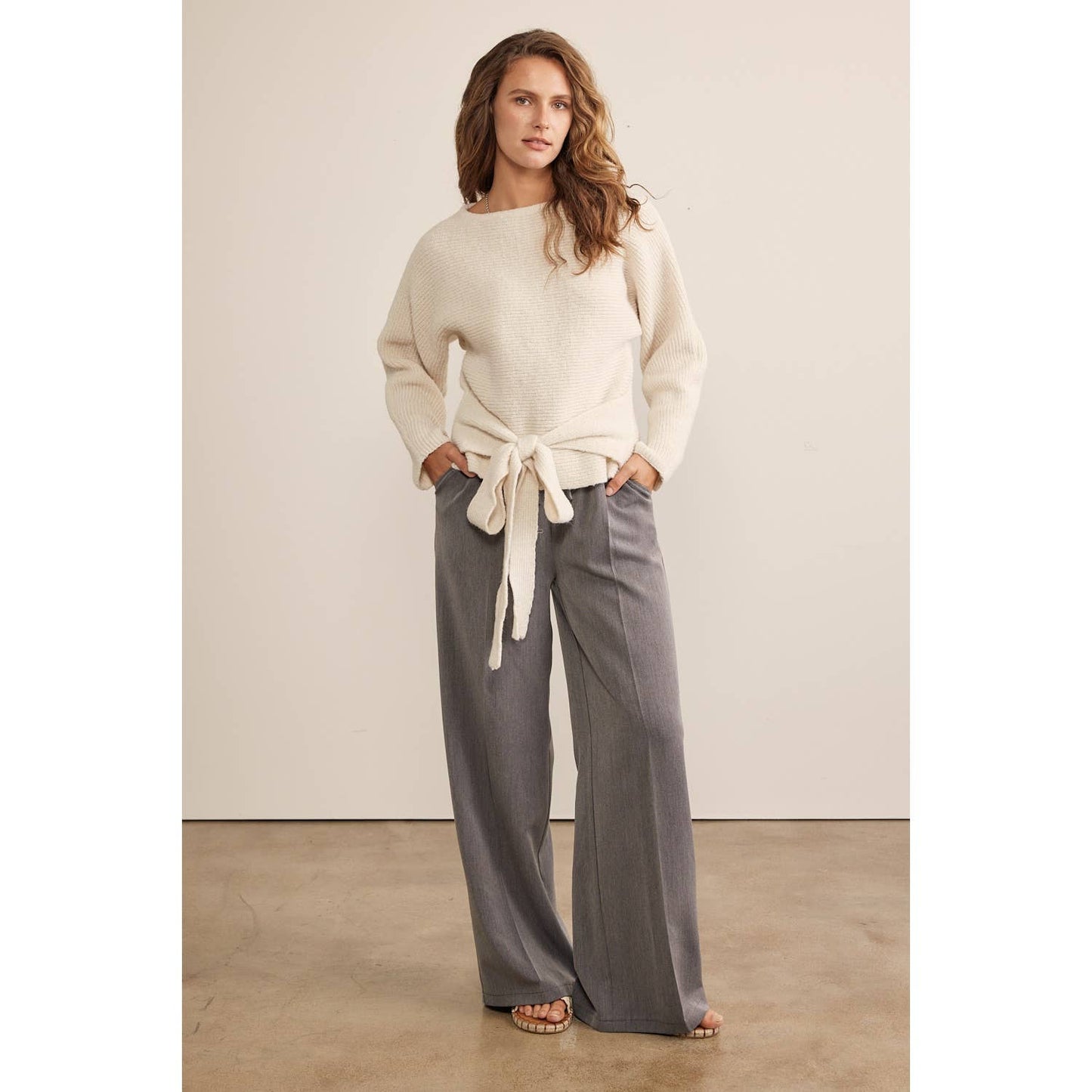 DRAWSTRING WIDE LEG PANTS WITH ELASTIC WAIST