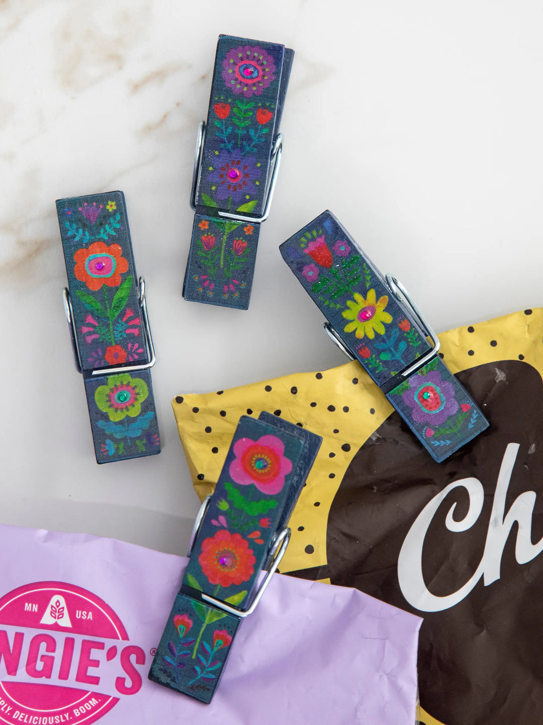 Natural Life Happy Clips-Folk Flower, Set of 4