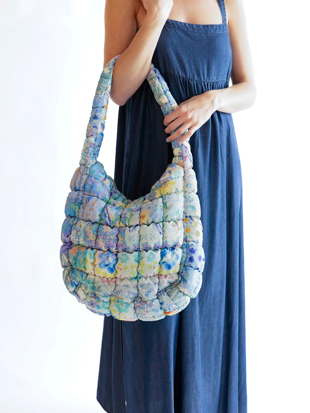 Natural Life Puffy Fit-It-All Bag-Blue Watercolor Patchwork