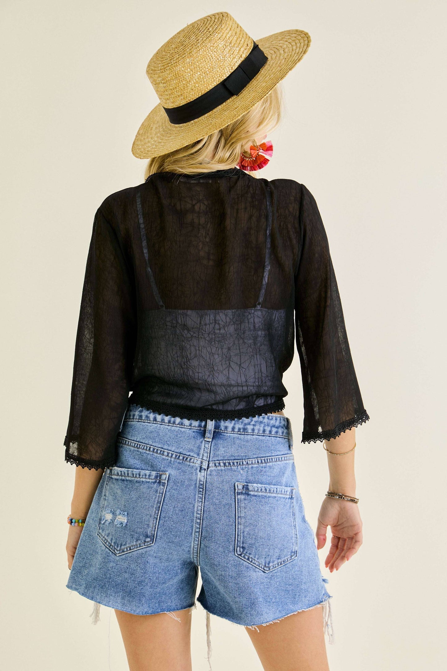 PLUS TEXTURED CHIFFON FRONT TIE BOLERO (CARDIGAN)