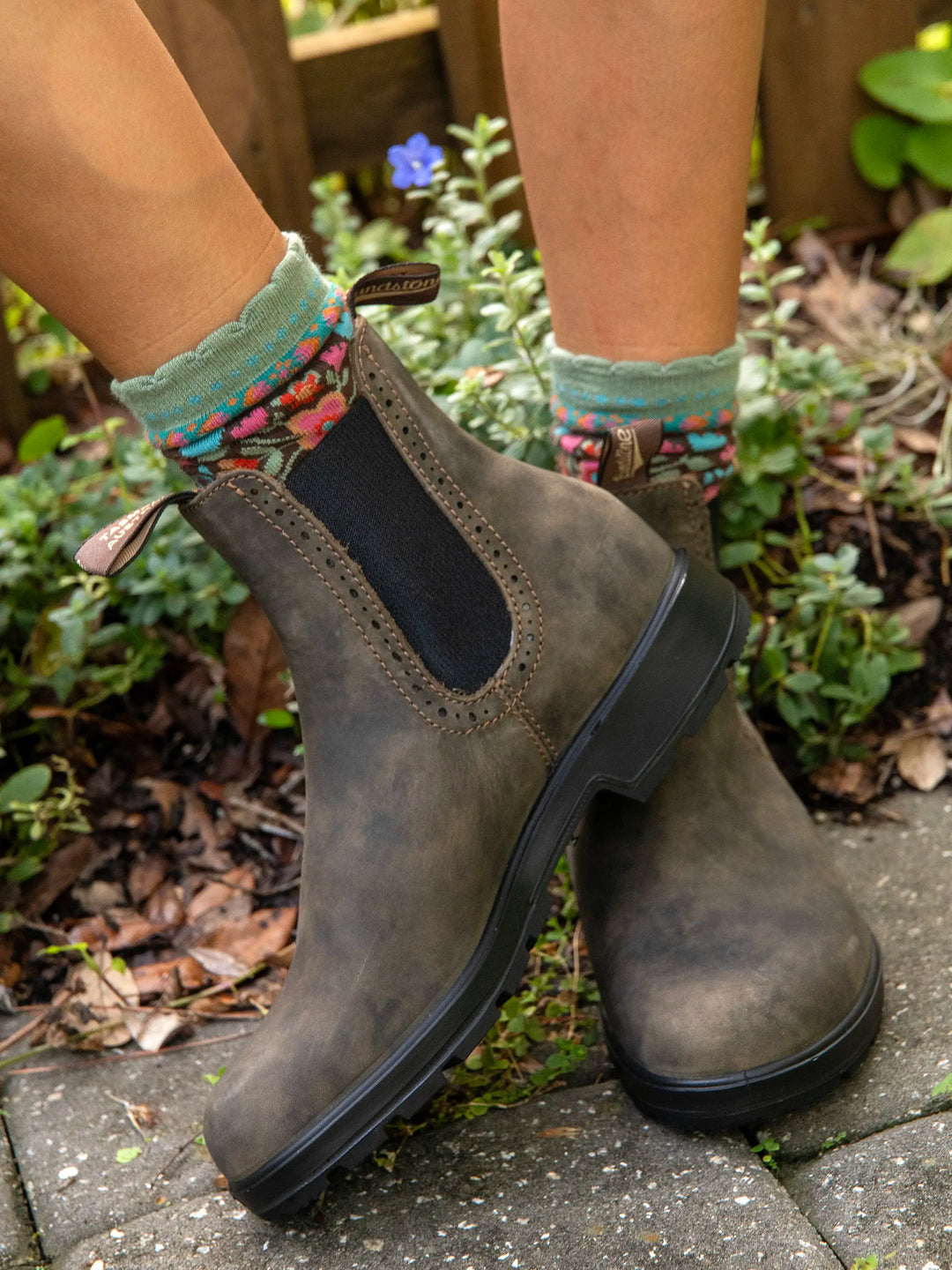 Natural Life Boxed Boho Sock Set-Blue Floral, Set of 3