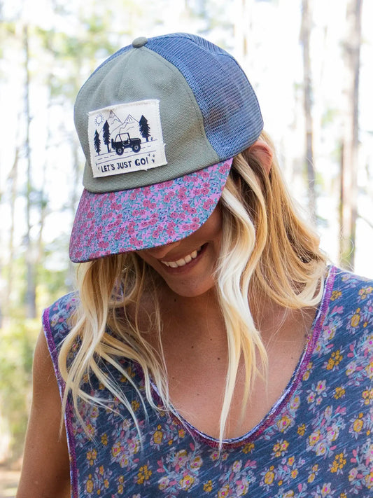 Natural Life Canvas Trucker Hat- Let's Just Go Mountains