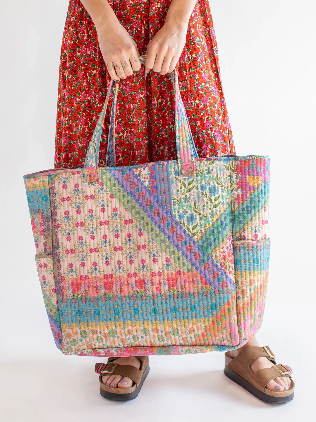 Natural Life Reversible Quilted Tote Bag-Floral Patchwork
