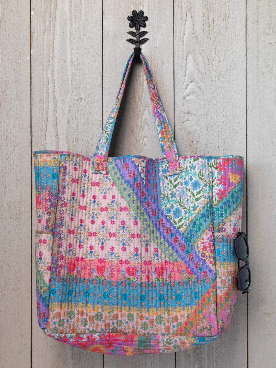 Natural Life Reversible Quilted Tote Bag-Floral Patchwork