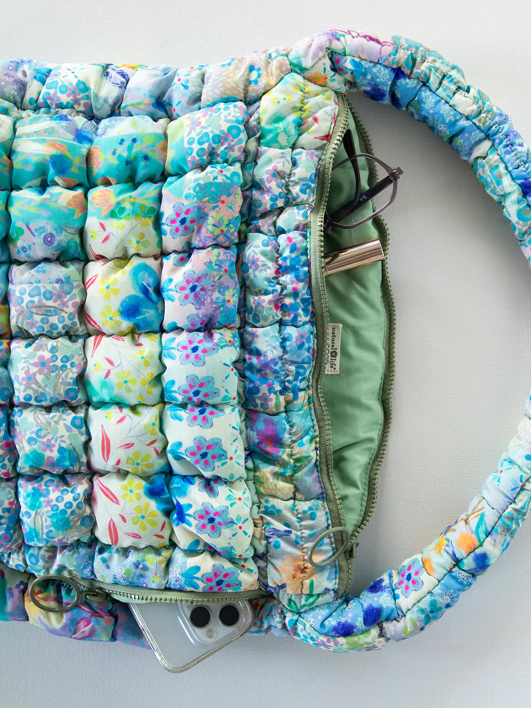 Natural Life Puffy Fit-It-All Bag-Blue Watercolor Patchwork