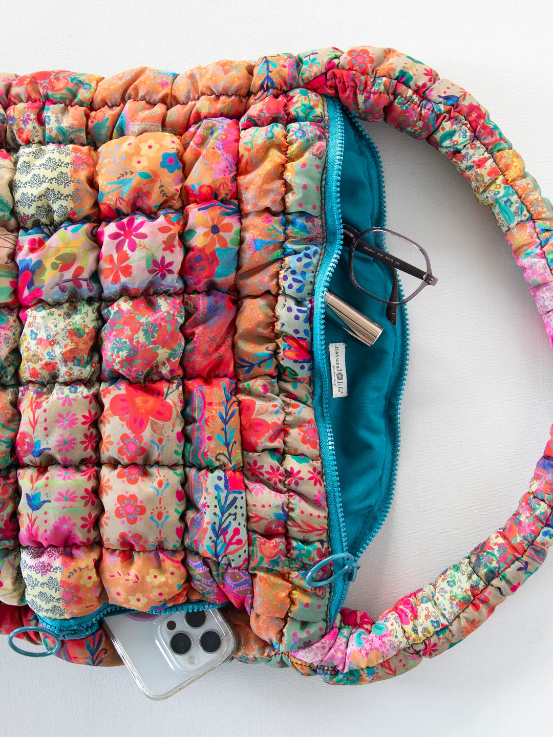 Natural Life Puffy Fit-It-All Bag-Pink Floral Patchwork