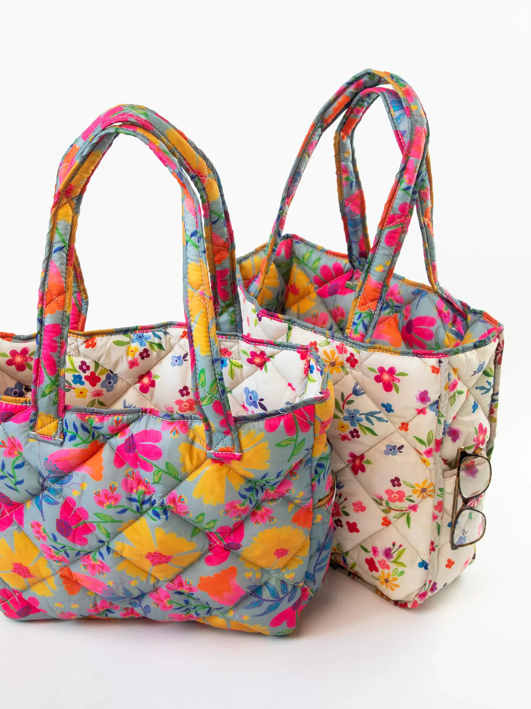 Natural Life Reversible Puffy Tote Bag-Large Dusty Blue Floral