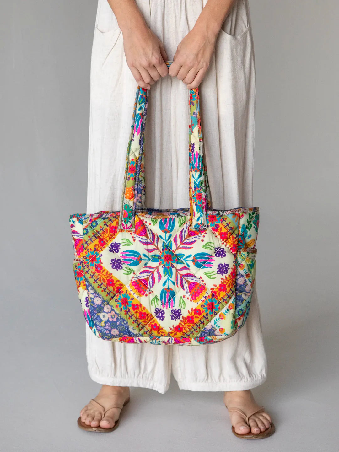 Natural Life Reversible Puffy Tote Bag-Medium Mandala Patchwork