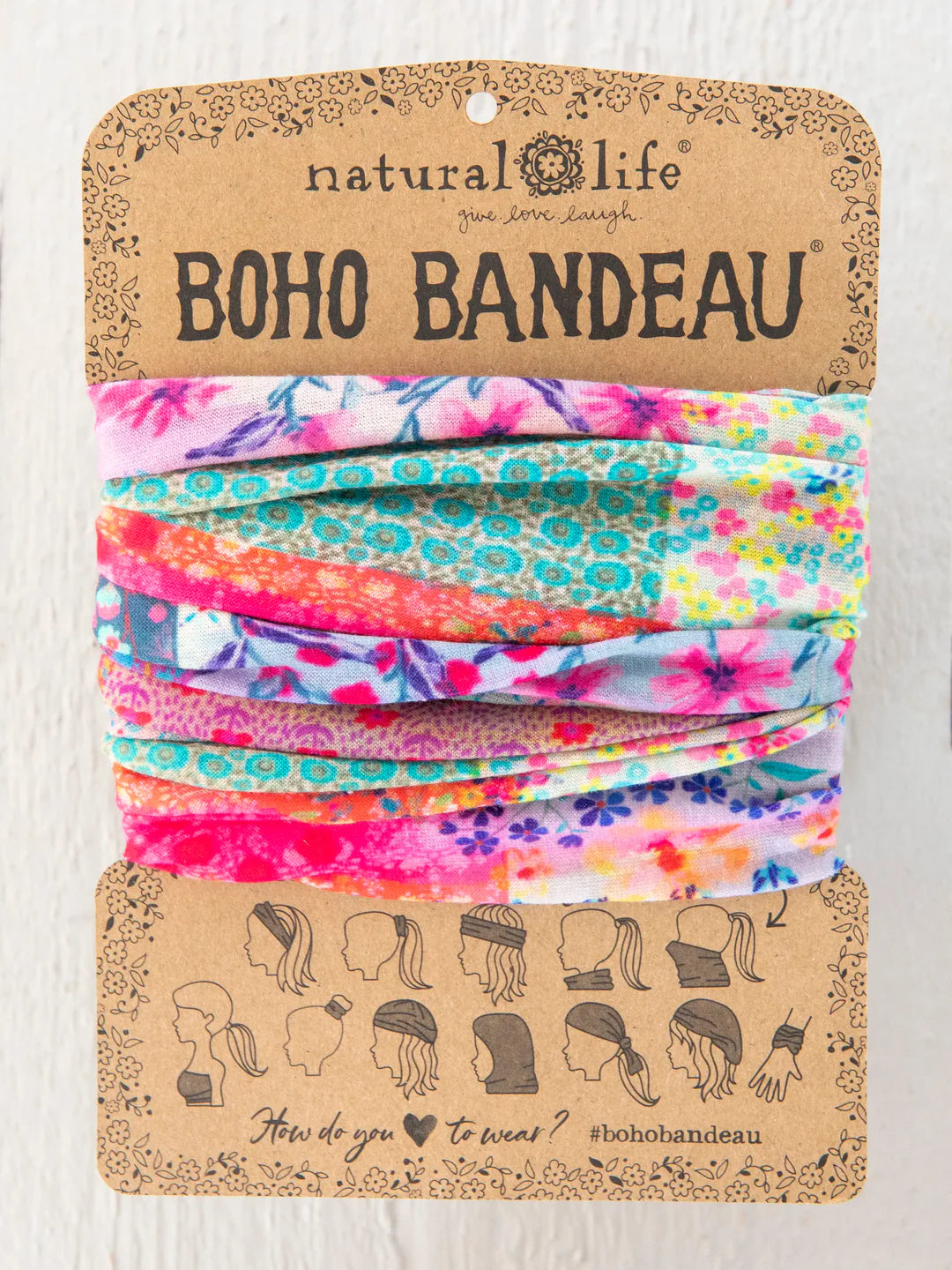 Natural Life Full Boho Bandeau® Headband-Pink Watercolor Patchwork
