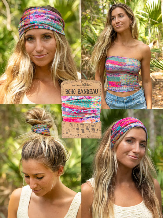 Natural Life Full Boho Bandeau® Headband-Pink Watercolor Patchwork