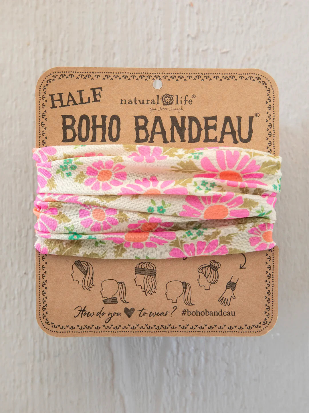 Natural Life Half Boho Bandeau® Headband-Floral Vintage Cream