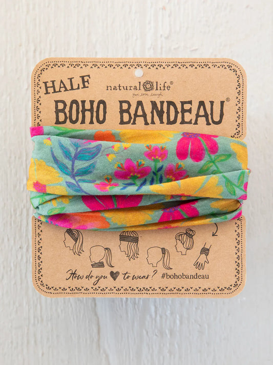 Natural Life Half Boho Bandeau® Headband-Tossed Blue Floral