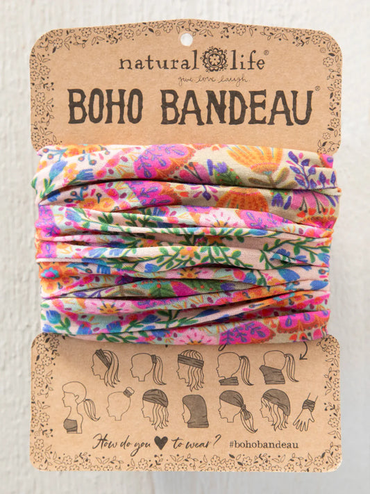 Natural Life Full Boho Bandeau® Headband-Pink Floral Diamonds