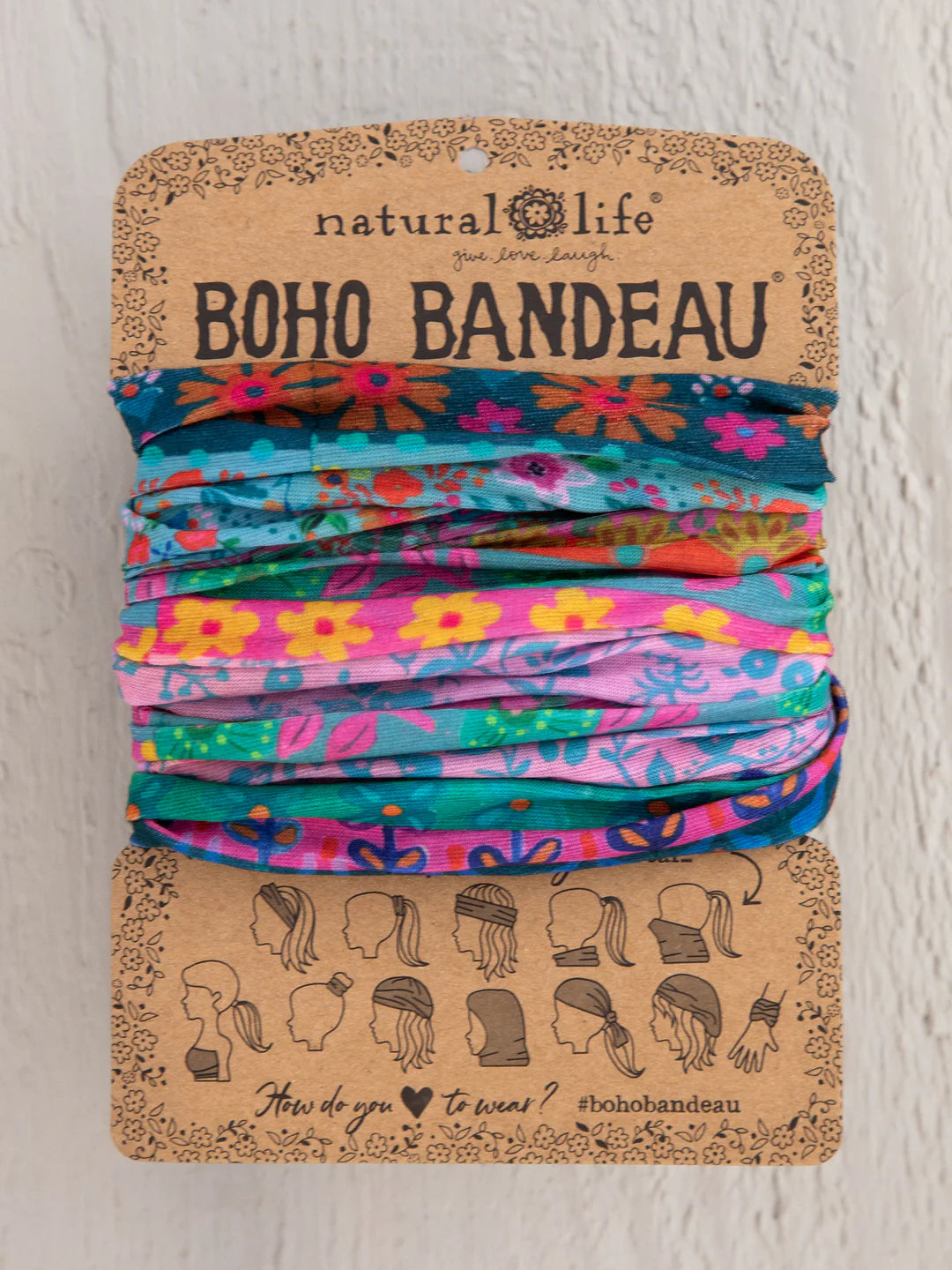 Natural Life Full Boho Bandeau® Headband-Blue Pink Borders