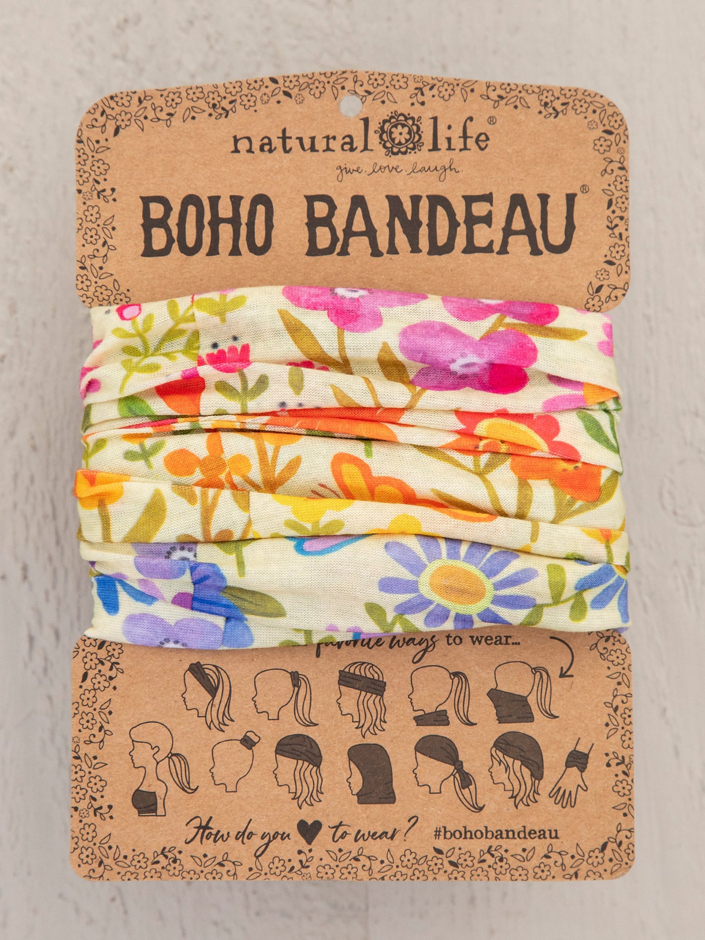 Natural Life Full Boho Bandeau® Headband - Rainbow Flowers