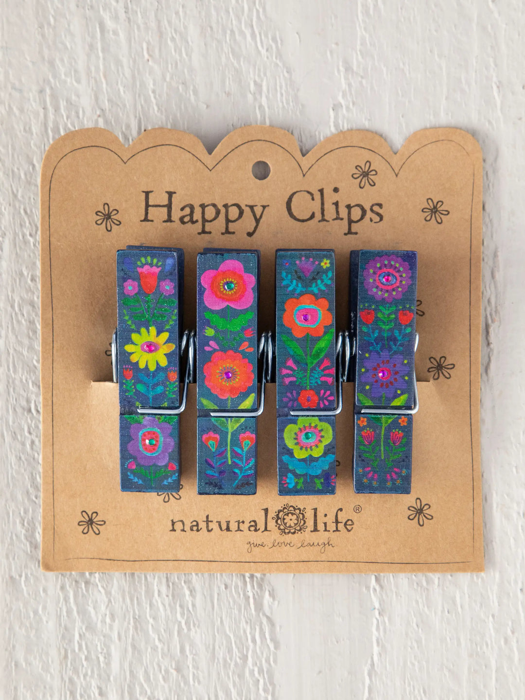 Natural Life Happy Clips-Folk Flower, Set of 4