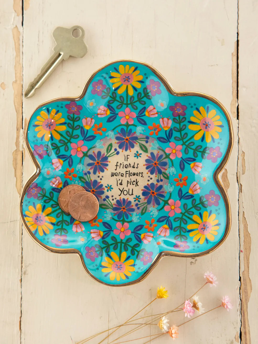 Natural Life Artsy Ceramic Trinket Dish-If Friends Were Flowers