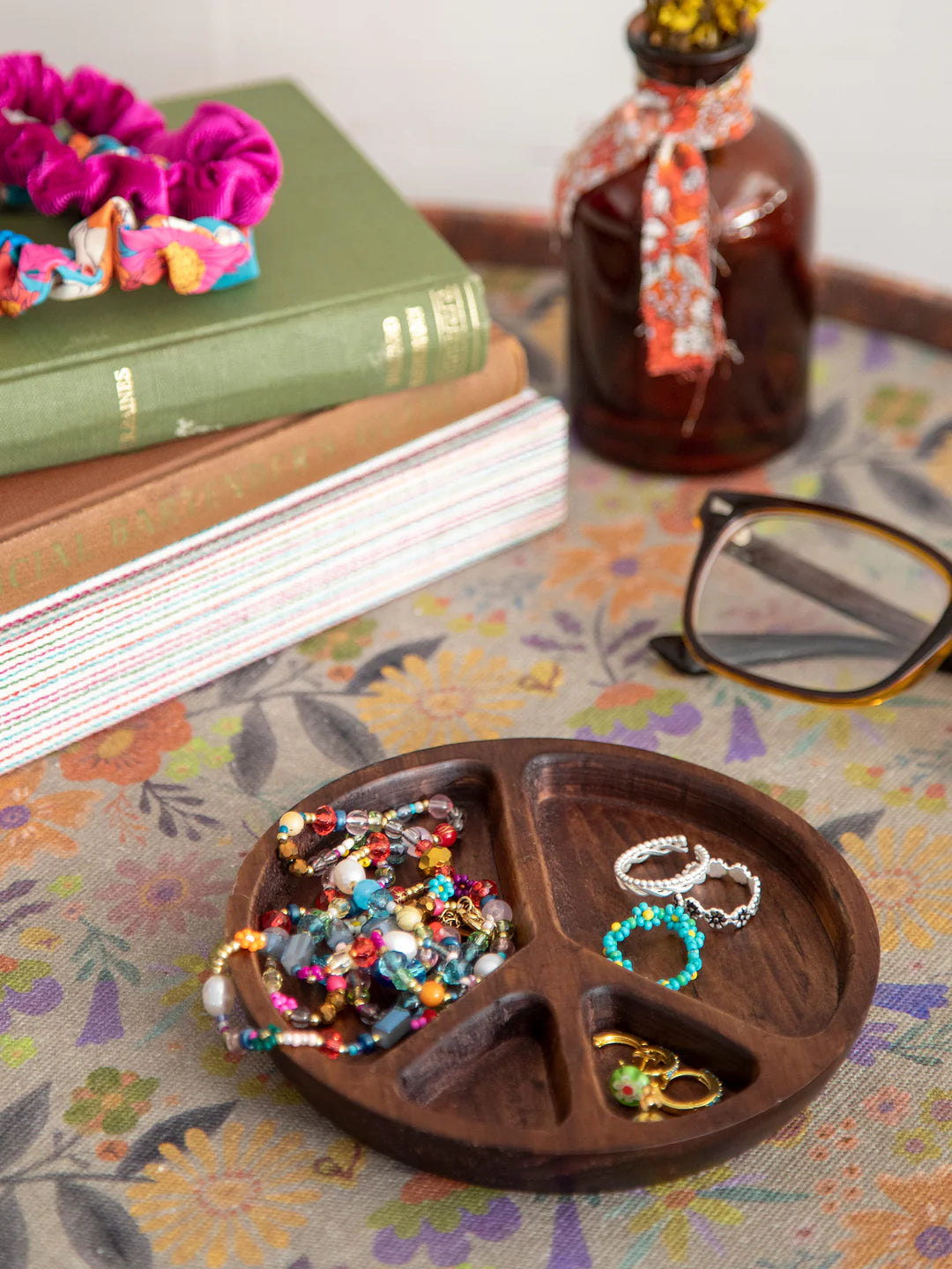 Natural Life Carved Wood Trinket Dish-Peace Sign