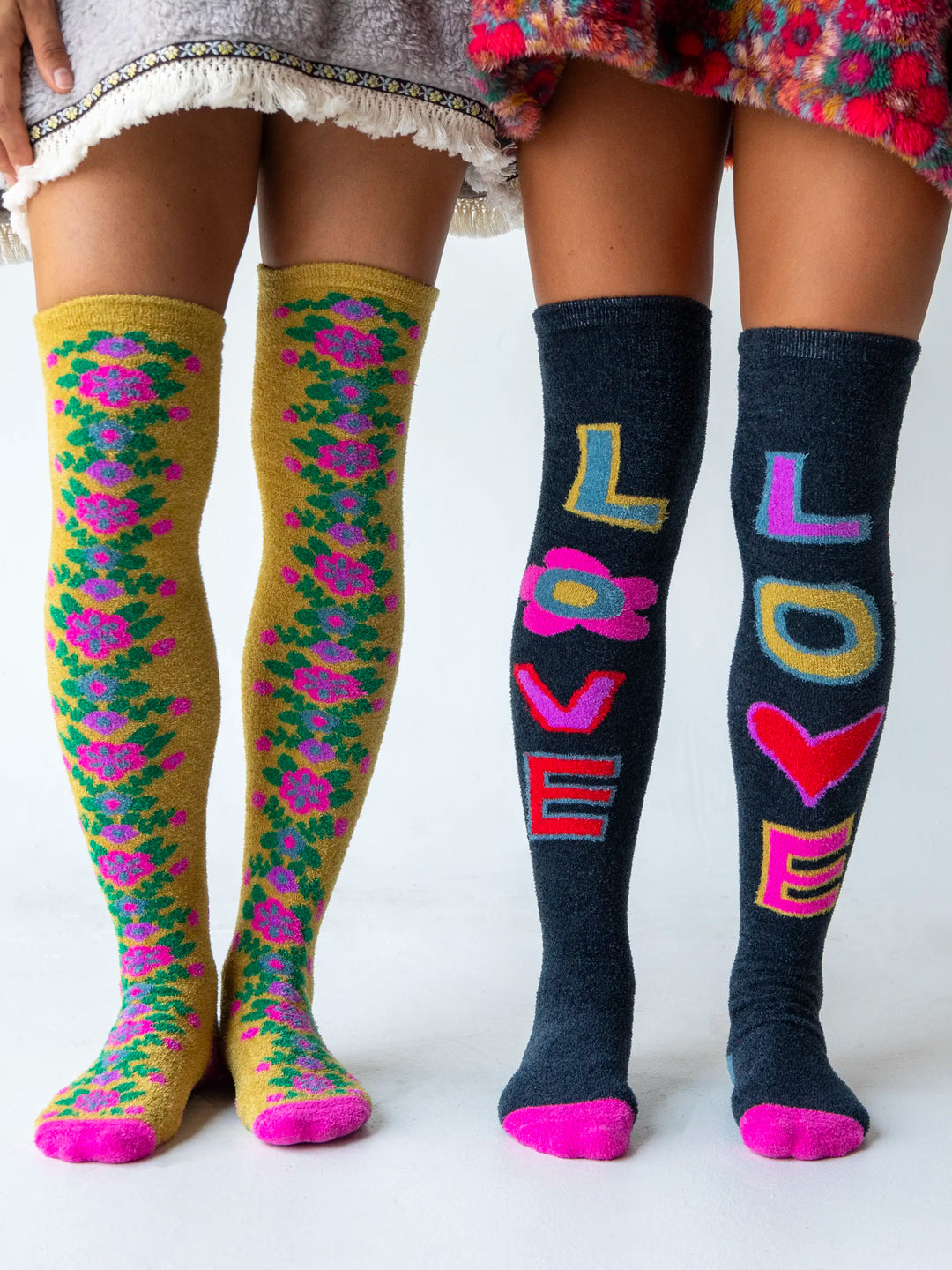 Natural Life Over-the-Knee Cozy Socks-Navy Love