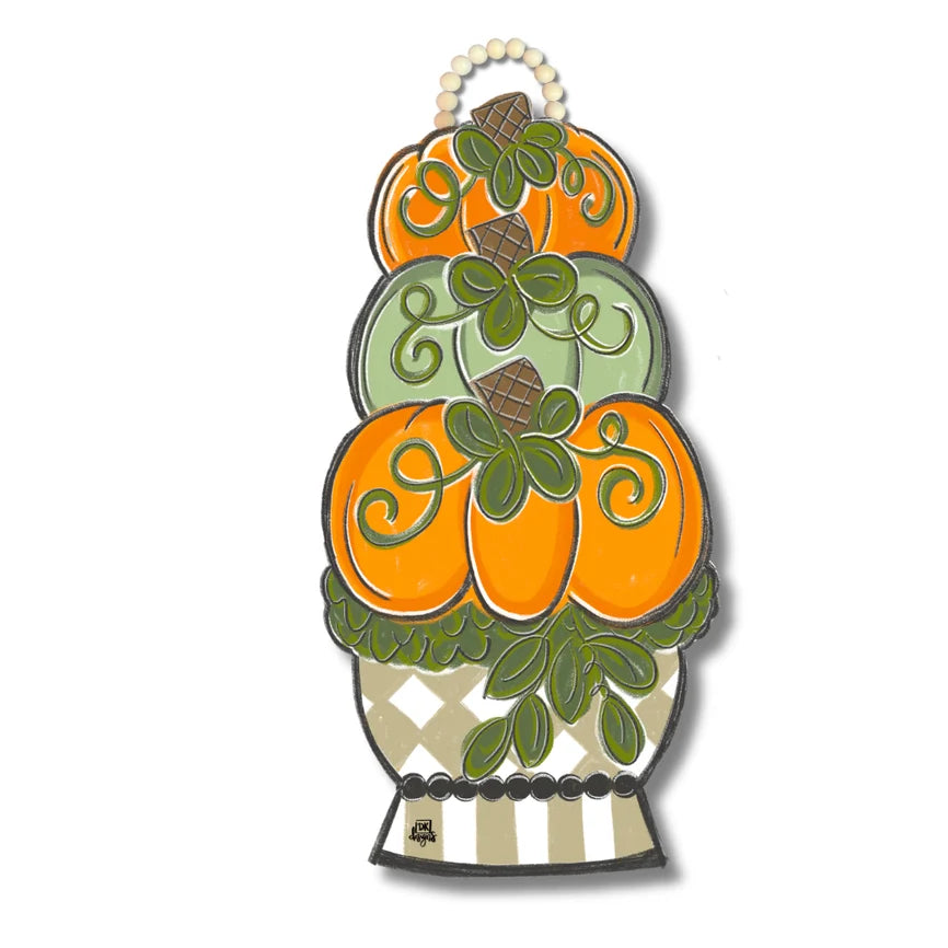 Tan Pumpkin Topiary Door Hanger