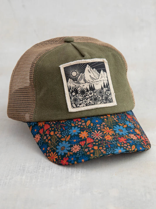 Natural Life Canvas Trucker Hat=-Mountains