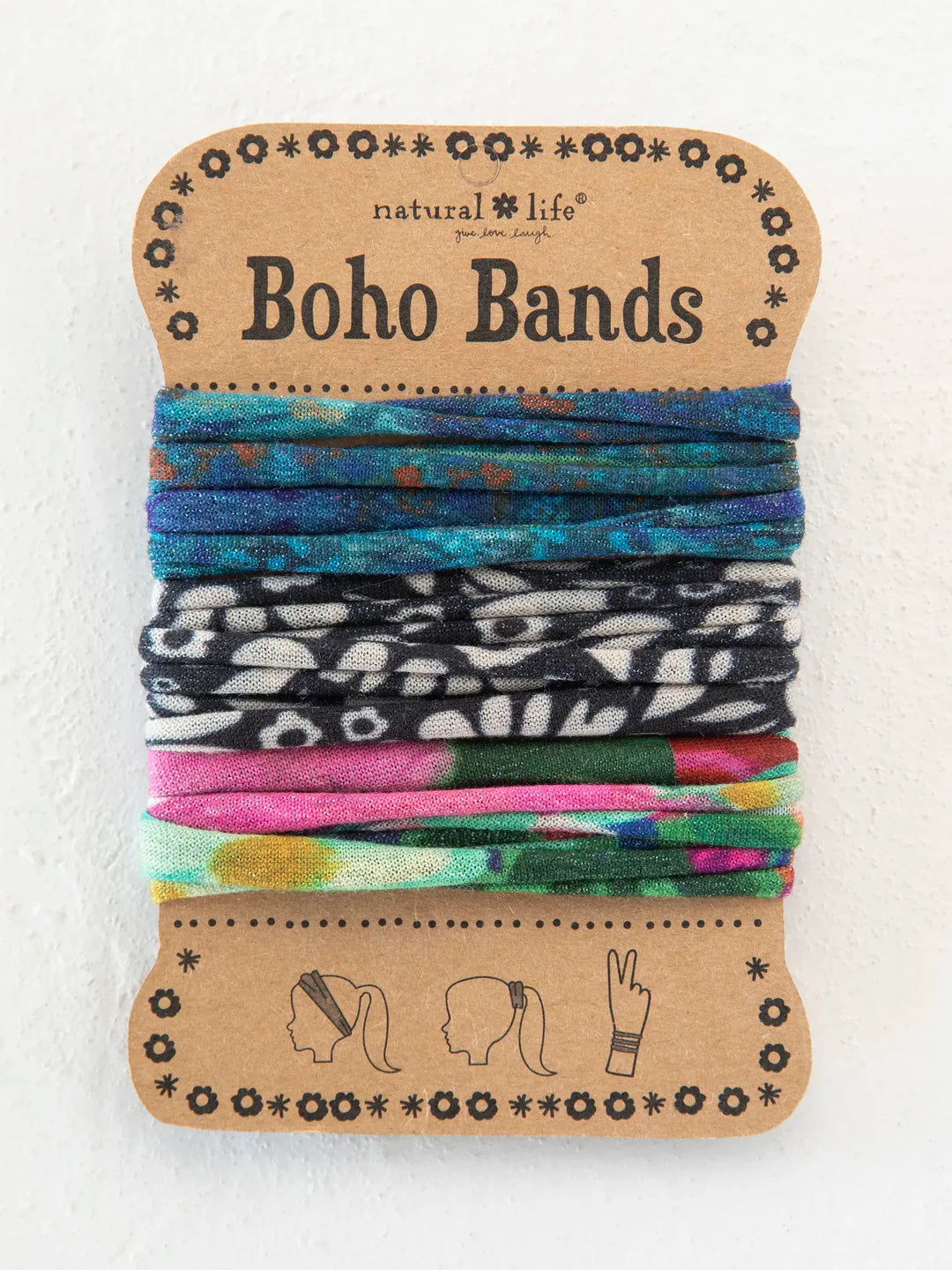 Natural Life Boho Bands Hair Ties, Set of 3-Blue Floral