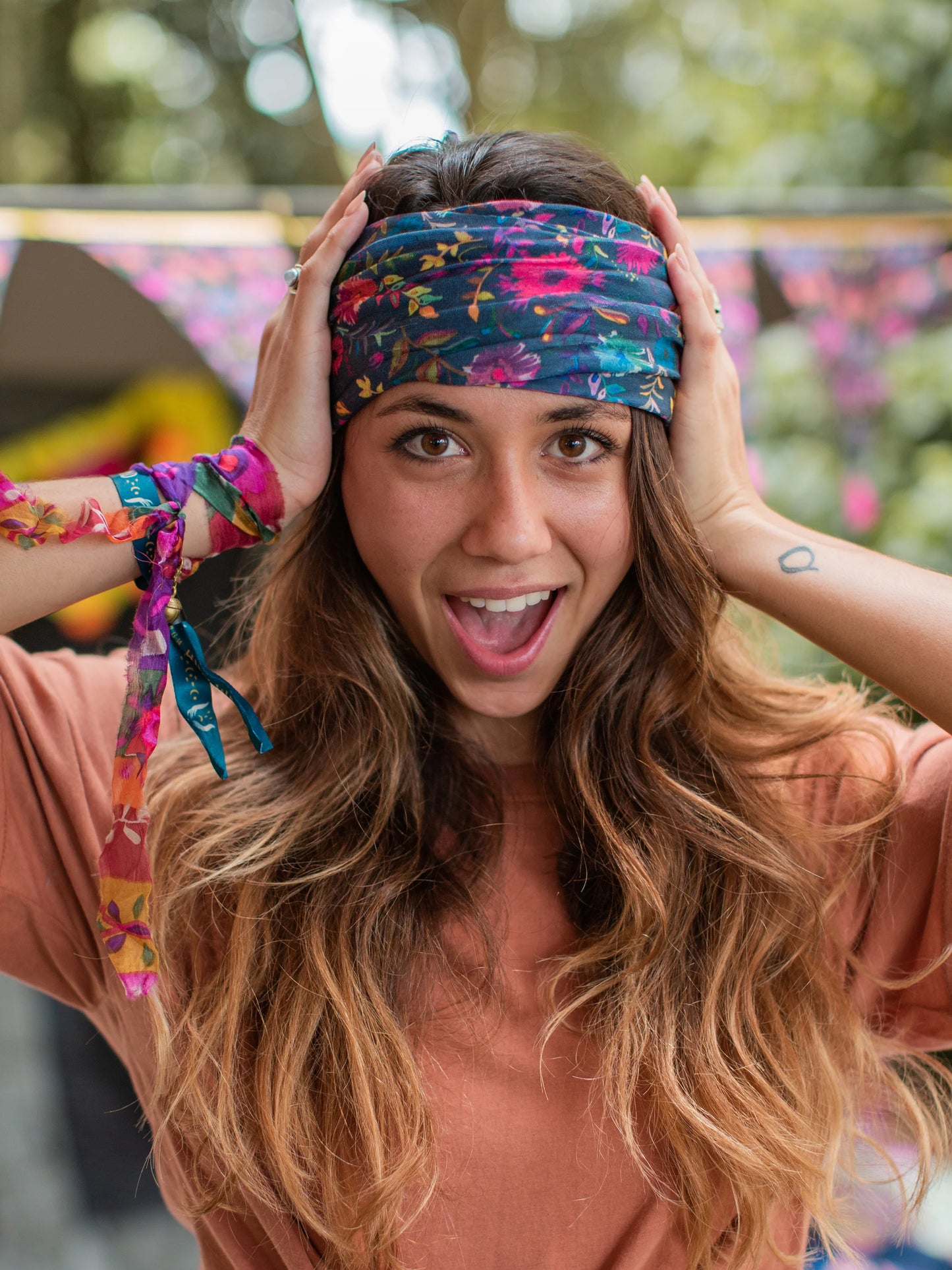 Natural Life Full Boho Bandeau® Headband - Navy Wildflowers