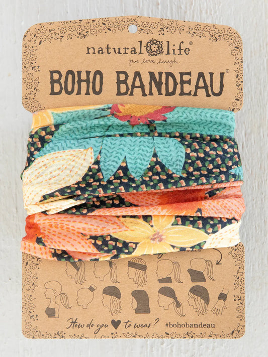 Natural Life Full Boho Bandeau® Headband-Blue Coral Floral