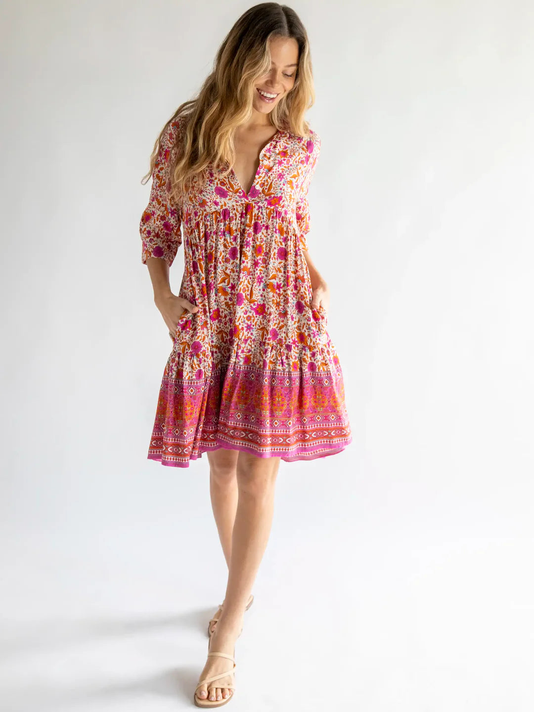 Natural Life Becca Mini Dress-Pink Floral Border