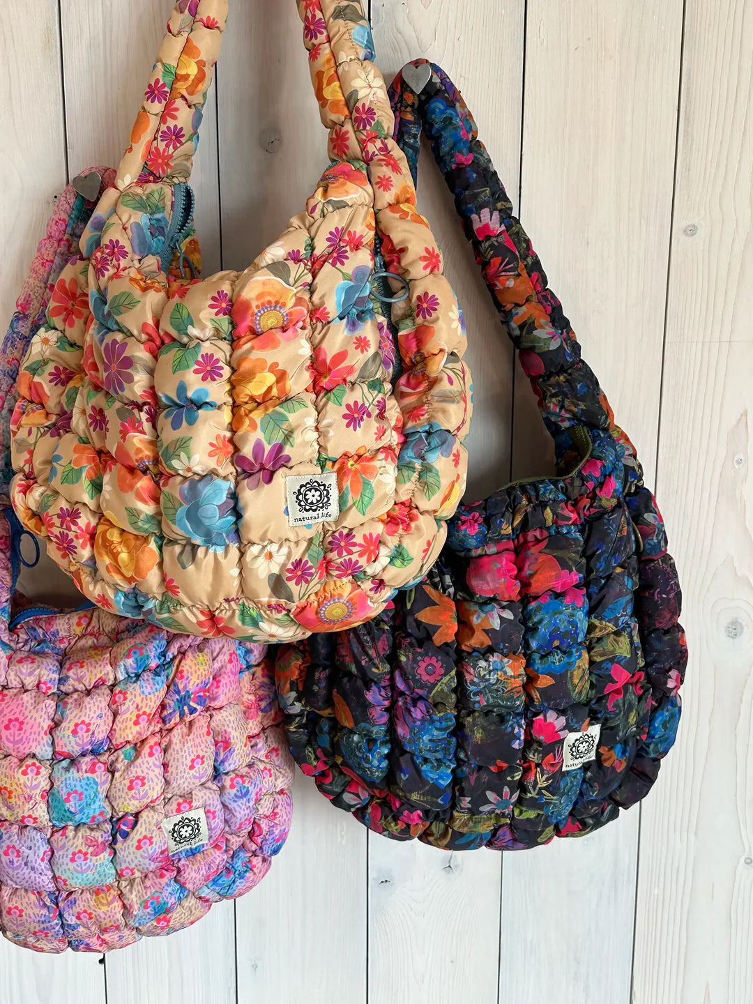 Natural Life Puffy Fit-It-All Bag-Pink Floral Patchwork