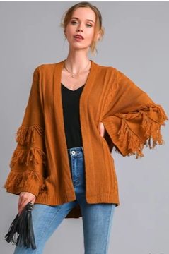 Umgee Open Front Fringe Detail Maeve Cable Cardigan