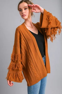 Umgee Open Front Fringe Detail Maeve Cable Cardigan