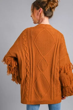 Umgee Open Front Fringe Detail Maeve Cable Cardigan