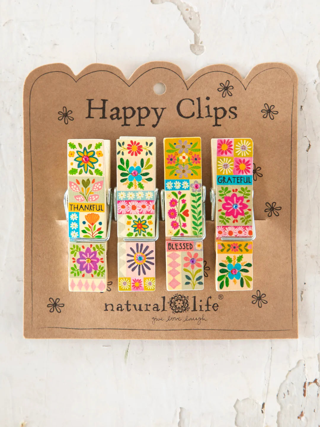 Natural Life Happy Clips-Thankful Grateful Blessed, Set of 4