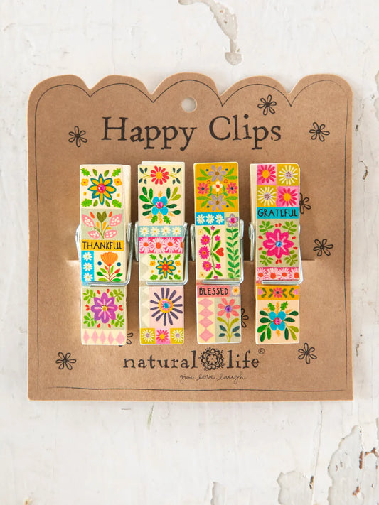 Natural Life Happy Clips-Thankful Grateful Blessed, Set of 4