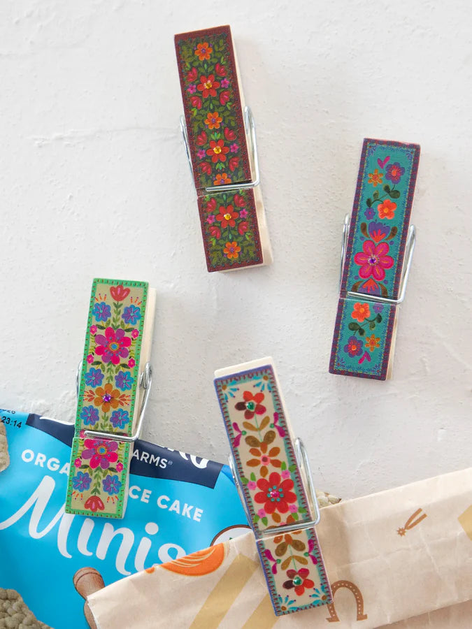 Natural Life Happy Clips, Set of 4-Multicolored Floral