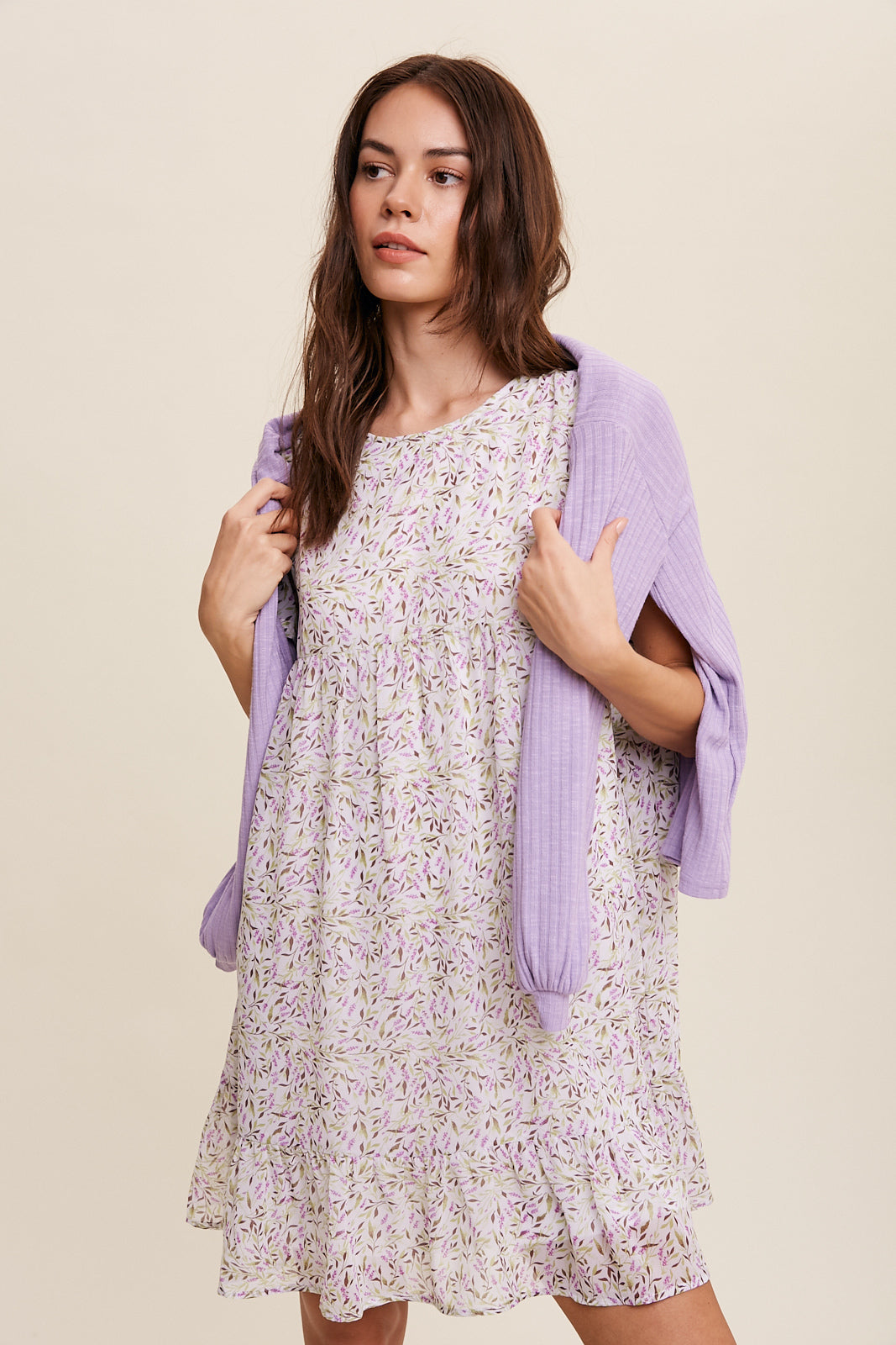 Flower Printed Chiffon Babydoll Mini Dress