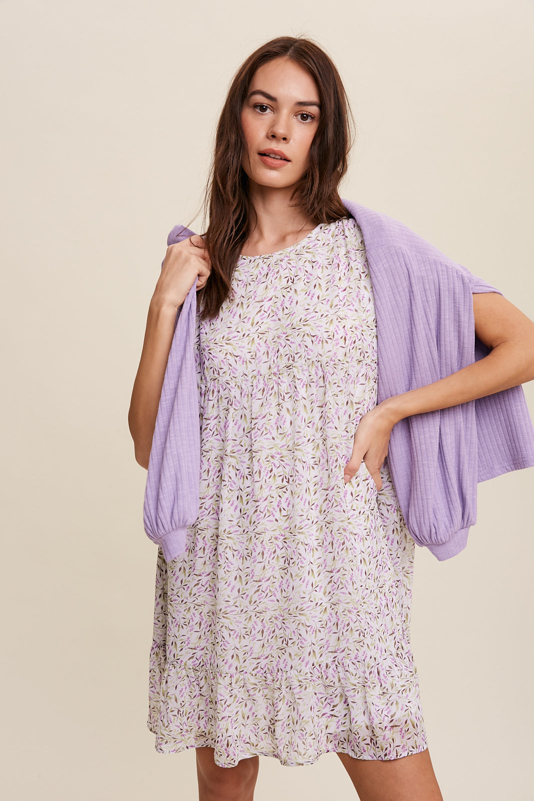 Flower Printed Chiffon Babydoll Mini Dress