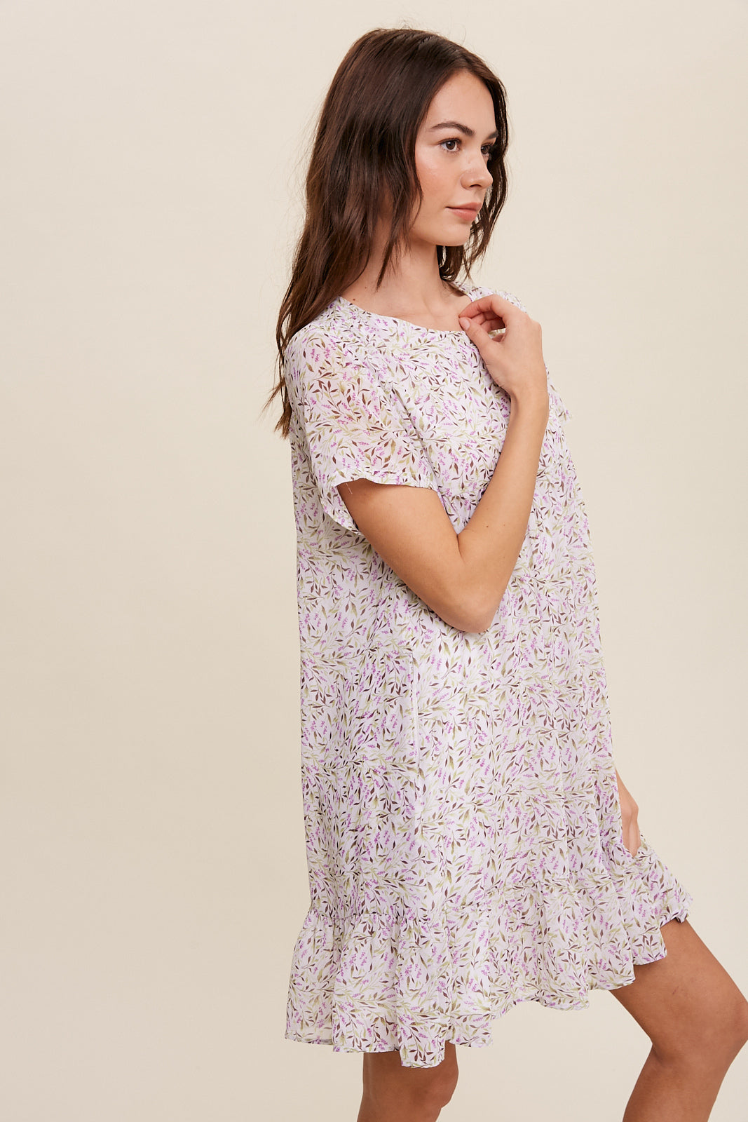 Flower Printed Chiffon Babydoll Mini Dress