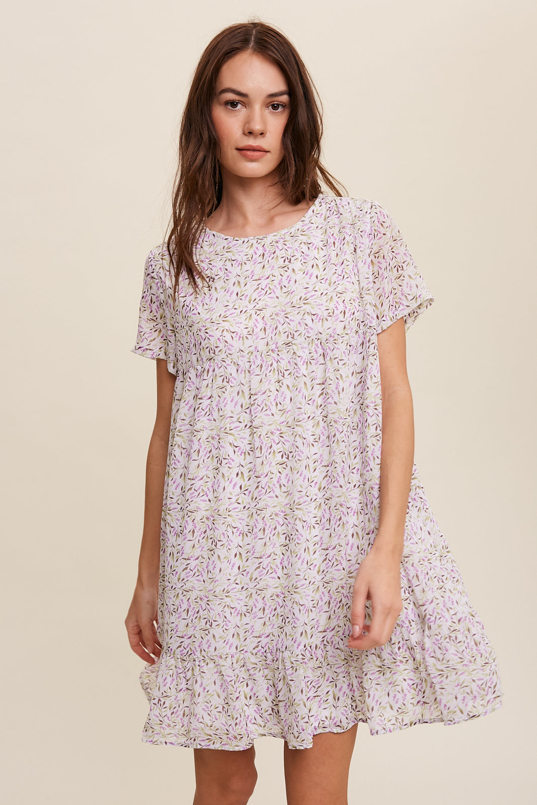 Flower Printed Chiffon Babydoll Mini Dress