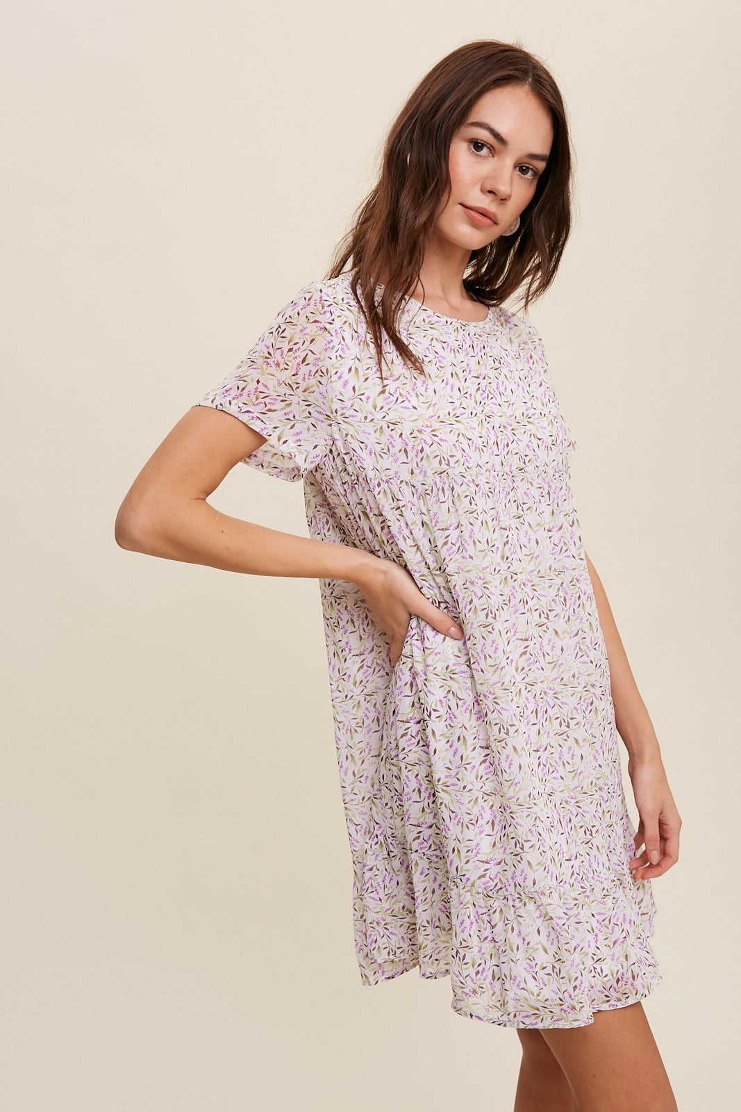 Flower Printed Chiffon Babydoll Mini Dress