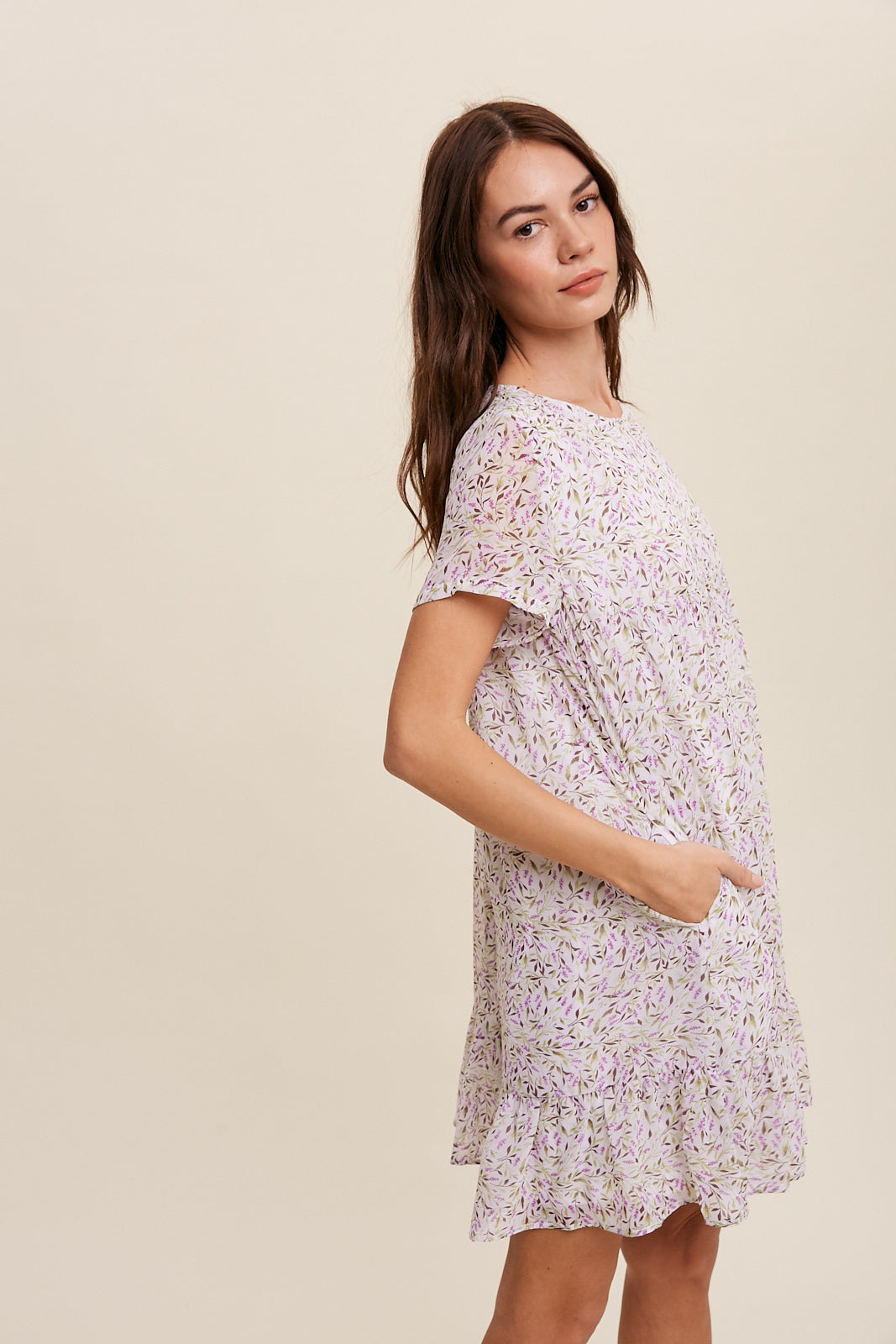 Flower Printed Chiffon Babydoll Mini Dress