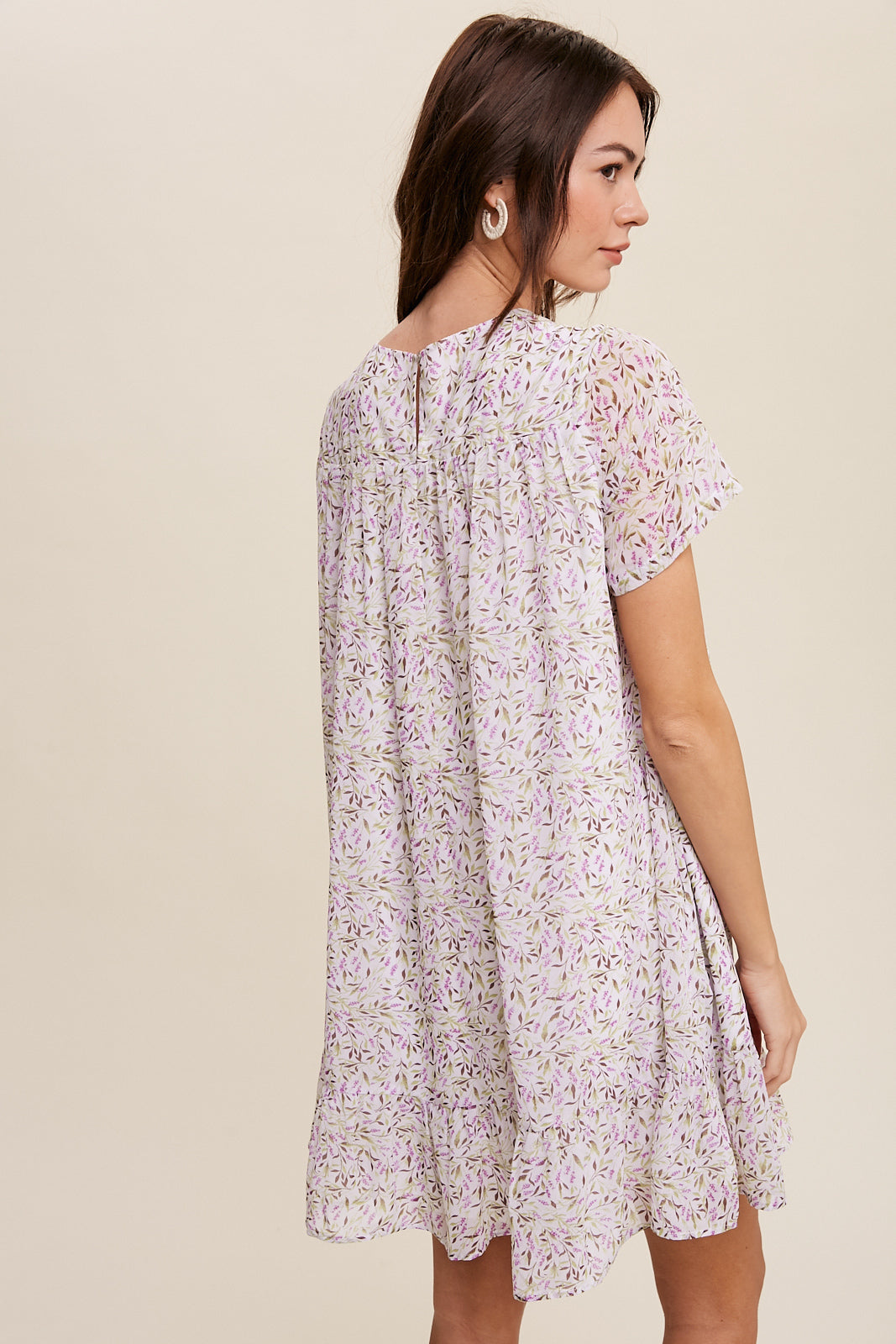 Flower Printed Chiffon Babydoll Mini Dress