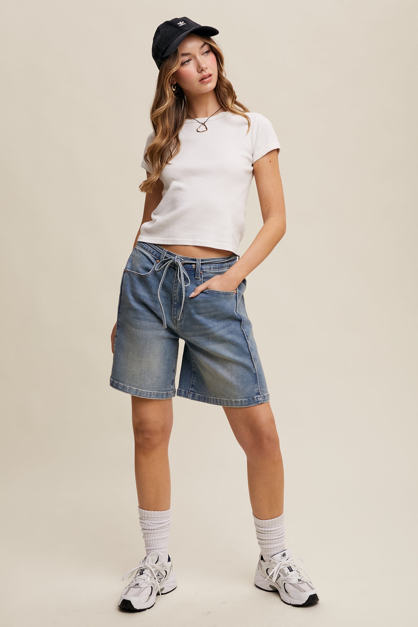 Drawstring Denim Shorts