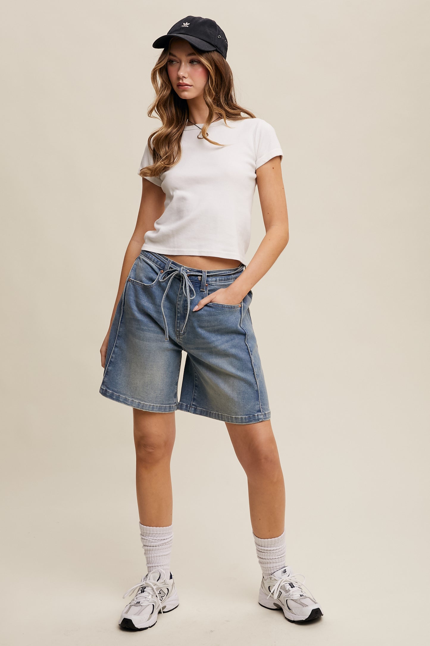 Drawstring Denim Shorts