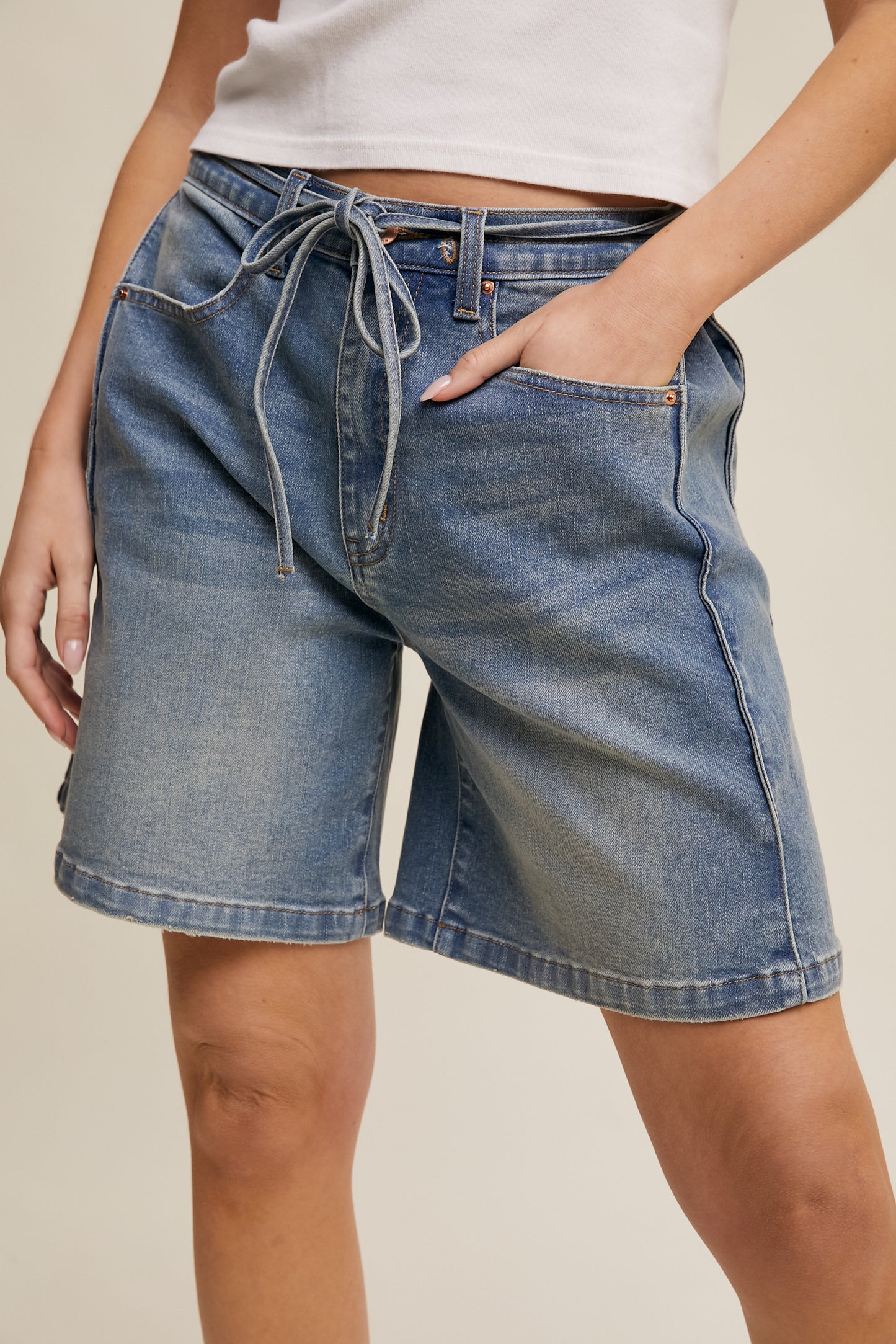 Drawstring Denim Shorts