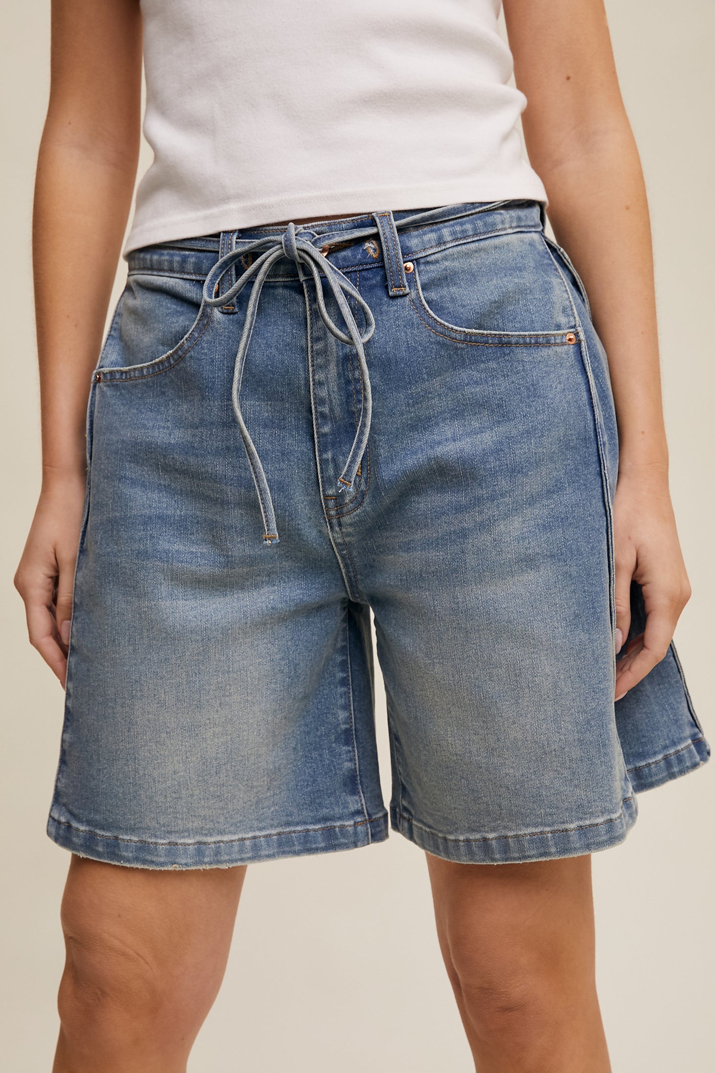 Drawstring Denim Shorts