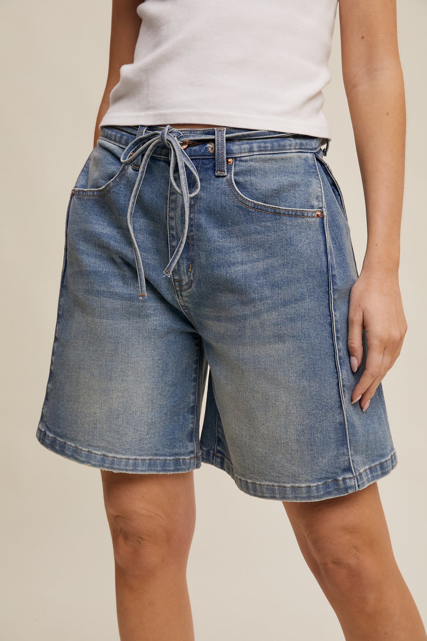 Drawstring Denim Shorts